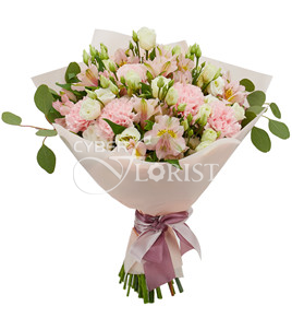 bouquet of lisianthuses carnations and alstroemerias